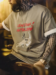 跳ねるアンテロープ刺繍発泡プリントTシャツ