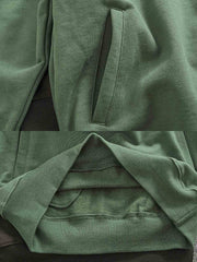 製品画像: グリーンの裏起毛ハーフジップスウェットの正面画像
詳細画像: 裏起毛のディテールと袖口、裾のリブディテール