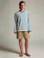 リブ切り替えストライプ長袖Tシャツ