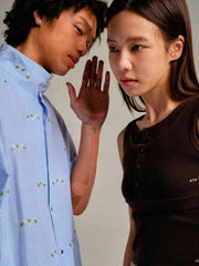 花柄刺繍シアサッカーシャツ