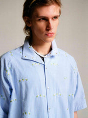 花柄刺繍シアサッカーシャツ