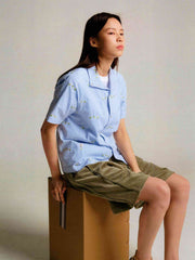 花柄刺繍シアサッカーシャツ