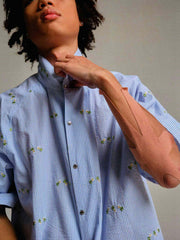 花柄刺繍シアサッカーシャツ
