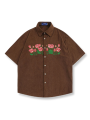 ローズ刺繍入り半袖シャツ