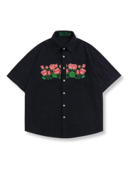 ローズ刺繍入り半袖シャツ