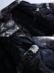 製品画像:
レトロなナバホ柄デザインとラムファー素材を使用した暖かい中綿ジャケット。スタンドカラーで寒さから守り、アウトドアシーンに最適。
詳細画像:
ナバホ柄が施されたラムファー中綿ジャケット、厚手で温かく、快適な着心地と高い防寒性能を誇ります。