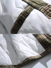 製品画像
アイビースタイルを取り入れたチェック柄ダッフルボタン付きフード付き中綿ジャケット、冬のコーディネートにぴったりなミディアム丈デザイン。
詳細画像
クラシックなチェック柄とダッフルボタンのデザイン、100%ポリエステル素材で軽量ながら優れた保温性を提供。フード付きで実用性も高く、寒い季節に最適。