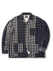 チェック柄 バブル織り生地 パッチワークシャツ