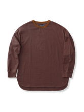 丸い裾 純綿 ストライプ 長袖Tシャツ