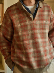 チェック柄 ウールポロシャツ