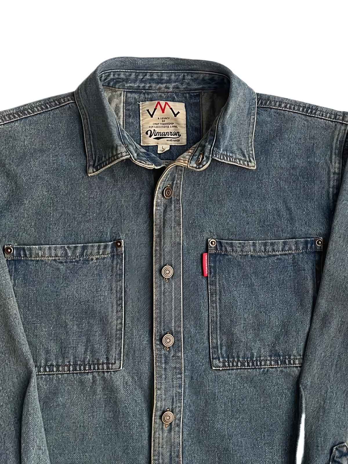 製品画像
「ウォッシュ加工を施したクラシックなワークデニムシャツ全体のイメージ。シンプルなデザインと自然なユーズド感が特徴で、通勤から日常使いまで幅広く活躍。」
詳細画像
「左右対称のフロントダブルポケットとウォッシュ加工されたデニム素材のディテールをクローズアップ。上質なコットン100%生地の柔らかい肌触りが魅力。」