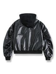 ショート丈 フード付きレザージャケット