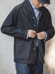 袖チェックコンビ 15oz赤耳ローデニムジャケット