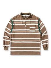 カラーブロックボーダー柄 ハーフボタン スウェット