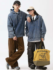 フード ポケット付きデニムスウェット