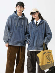 フード ポケット付きデニムスウェット