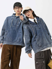 フード ポケット付きデニムスウェット