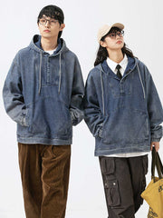 フード ポケット付きデニムスウェット
