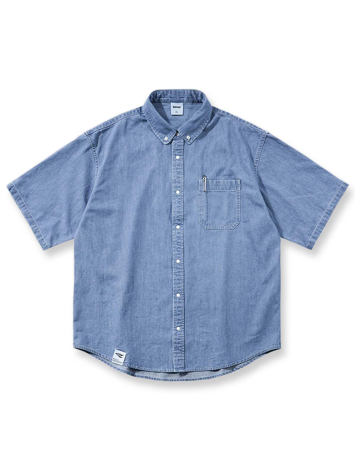 ヴィンテージ速乾テンセルデニム半袖シャツの正面図