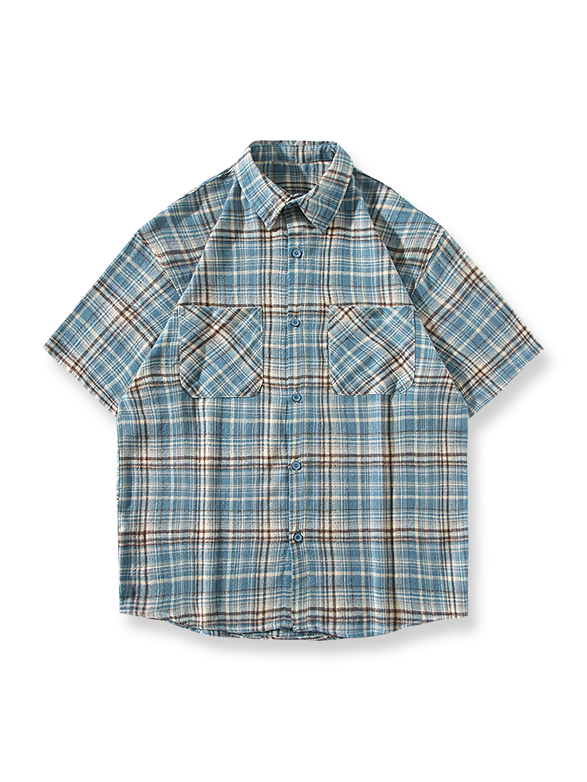 チェック柄ショートスリーブオープンカラーシャツの正面画像