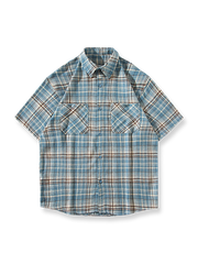 チェック柄ショートスリーブオープンカラーシャツの正面画像