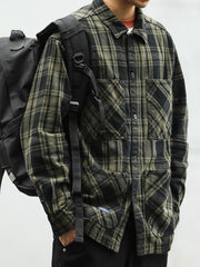 ポケット付き チェック柄 ウールシャツ