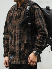 ポケット付き チェック柄 ウールシャツ