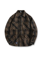 ポケット付き チェック柄 ウールシャツ