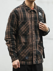 ポケット付き チェック柄 ウールシャツ