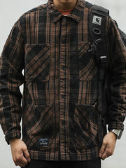 ポケット付き チェック柄 ウールシャツ