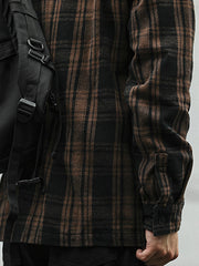 ポケット付き チェック柄 ウールシャツ