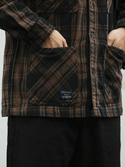 ポケット付き チェック柄 ウールシャツ