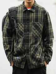 ポケット付き チェック柄 ウールシャツ