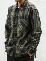 ポケット付き チェック柄 ウールシャツ