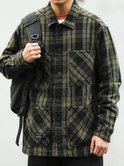 ポケット付き チェック柄 ウールシャツ