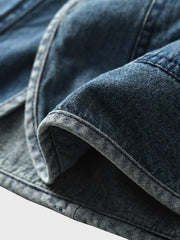 配色ボタン ノーカラー デニムジャケット