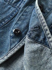 配色ボタン ノーカラー デニムジャケット