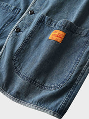 配色ボタン ノーカラー デニムジャケット