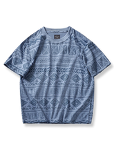 エスニック調 幾何学総柄 丸襟Tシャツ