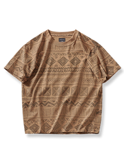 エスニック調 幾何学総柄 丸襟Tシャツ