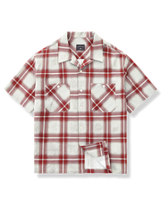 シアサッカー 赤チェック柄 半袖シャツ