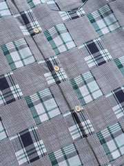 チェック×ストライプ柄 編み風 半袖シャツ