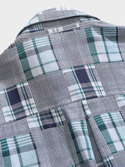 チェック×ストライプ柄 編み風 半袖シャツ