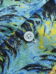 ブルーフラワーズ 油絵風 アロハシャツ