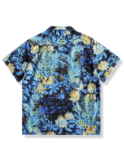 ブルーフラワーズ 油絵風 アロハシャツ