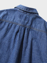 民族風 ポケット付き デニム 長袖シャツ