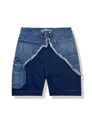 デニム コンビ 藍染 スウェット ショートパンツ