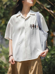 ネコ刺繍入り ワッフル半袖シャツ