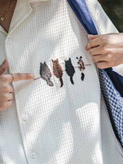 ネコ刺繍入り ワッフル半袖シャツ