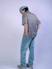 ホワイトレオパード柄 アロハシャツ